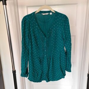 LC Lauren Conrad Women's V Neck Long Sleeve Flowy Polka Dot Blouse Size Medium